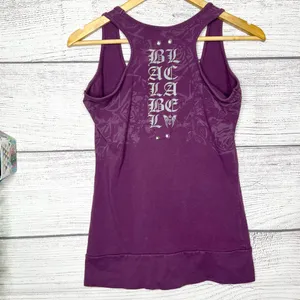 Vintage Y2K Black Label Pink Purple Graphic Racerback Tank Top Size Medium Moto thumbnail 5