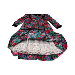 Vintage Simi Girls Floral Velvet Trim Party Dress Red Purple Green‎ Size 6X USA thumbnail 5