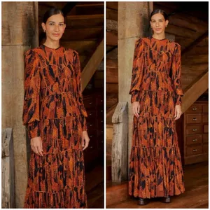 💕FARM RIO💕 Giraffes Black Puff Sleeve Maxi Dress ~ Giraffe Print Small S NWOT thumbnail 7