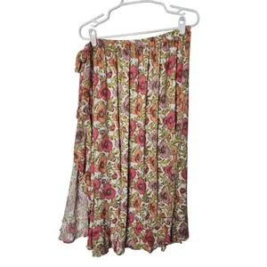 Cupcakes & Cashmere Spring Floral Viscose Boho Ruffle Midi Wrap Skirt Size Large thumbnail 2