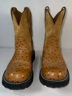 Women’s Ariat FatBaby 7 B Short Western Boots Ostrich Design Leather Classic thumbnail 3
