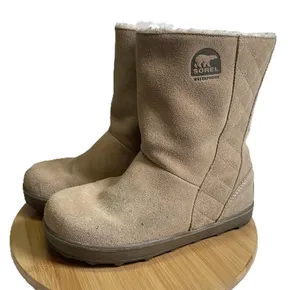 Sorel Women 10 Beige Suede Leather Glacy Boots Waterproof Sherpa Lined Winter thumbnail 1