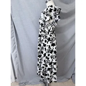 Umgee Maxi Dress Black White Floral Smocked Flutter Sleeve Tiered M thumbnail 7