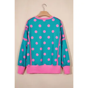 Polka Dot Contrast Patchwork Round Neck Baggy Sweatshirt thumbnail 8