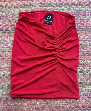 naked wardrobe red ruched stretch mini skirt thumbnail 1