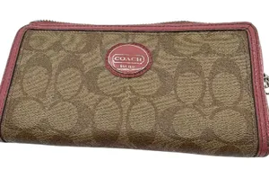 Coach Signature C Zip Around Brown Coated Canvas Wallet thumbnail 1