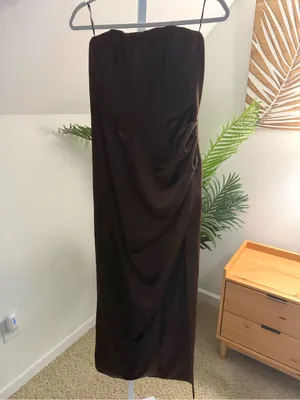 Bardot Everlasting Satin Strapless Midi Dress In Chocolate US 6 thumbnail 5