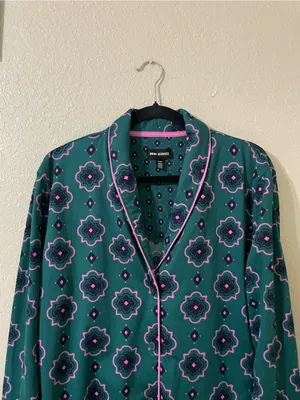 Room Service Geo Print Long Sleeve Pajama Sleep Top Size XL Green Pink Soft thumbnail 7
