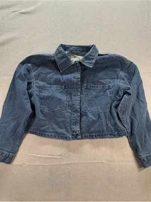 Ultra Flirt Denim Overshirt Women’s Large Cropped Blue Snap Front Shirt Jacket thumbnail 7