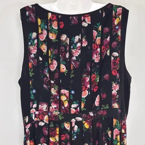 Adrianna Papell Black Floral Pleated Sleeveless Midi Dress Wedding Guest Size 14 thumbnail 7