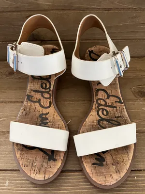 Sam Edelman Trixie Gold Heel Ivory Colored Sandals size 7 thumbnail 3