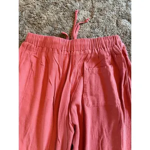 TARSE Coral Pink Linen Rayon Blend Wide Leg Drawstring Pants Resort Wear thumbnail 5
