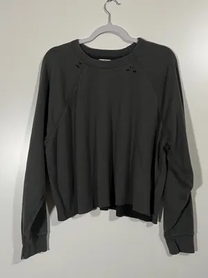 Aerie Distressed Cropped Crewneck Sweatshirt Dark Gray Size XL Grunge thumbnail 2