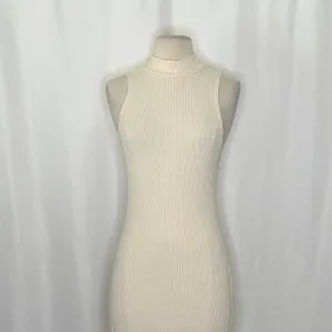 Anthropologie BEYOND YOGA Well Traveled Midi‎ Dress Solid Ivory Ribbed Medium thumbnail 3