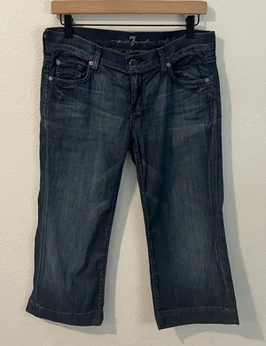 7 For All Mankind Dojo Lightweight Stretch Dark Wash Denim Crop Capri‎ Jean 28 thumbnail 1