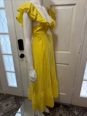 Farm Rio x Anthropologie Yellow Cotton Keyhole Midi Dress Size Small $198 thumbnail 9