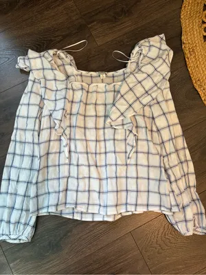 J. Crew White Blouse with Blue Windowpane Check thumbnail 1
