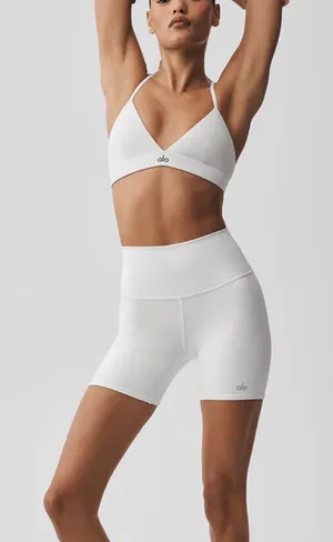 ALO Yoga White High-Rise Bike Shorts with Logo thumbnail 1