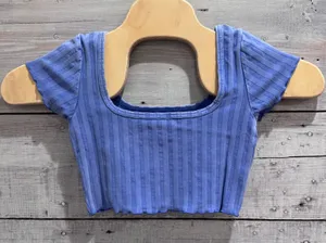 1468 | OFFLINE by Aerie OG Original Ribbed Lettuce Edge Crop‎ Top Blue Womens S thumbnail 1