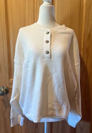 Oversized Cozy Waffle Henley Top from Old Navy NWT size L thumbnail 1
