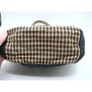 Longaberger Corduroy Plaid Tote Bag Purse Black Tan Khaki Check Homestead 9.5x10 thumbnail 8