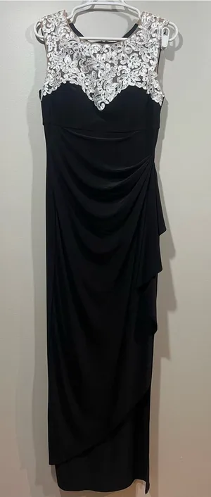 Alex Evenings Black Ruched Ruffle Dress Size 6 thumbnail 1