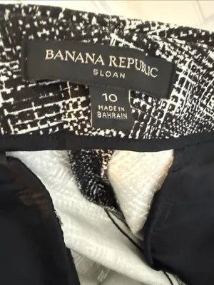 Banana Republic Sloan Black & White Patterned Women's Pants - Size 10 thumbnail 3