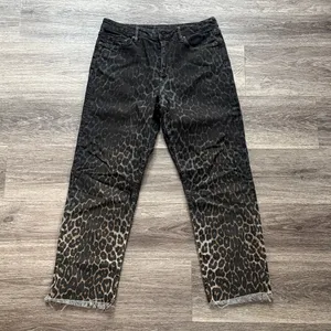 All Saints Gray Leopard Print Jeans 27 High rise Straight Leg Denim Cropped Rock thumbnail 2