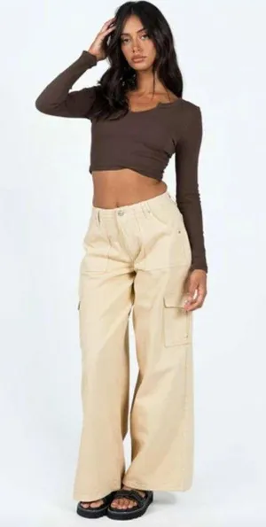Princess Polly Adrianne Stone Beige Wide Leg Cargo Jeans 8 thumbnail 3