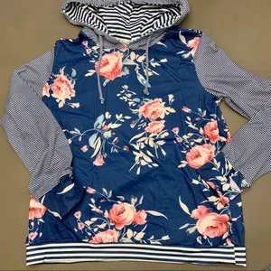 Blue Pinstripe & Floral Hoodie thumbnail 8