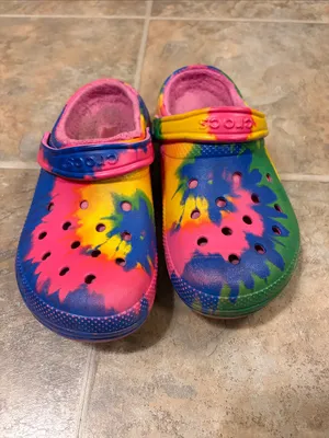 CROCS Womens 8 Tie-Dye Lined Clog in Pink Yellow Blue thumbnail 3