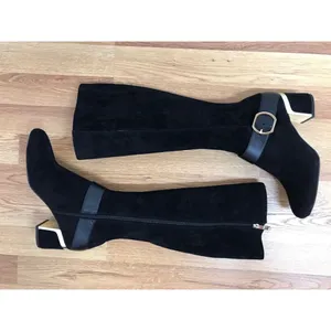 DKNY Caira Black Gold Vegan Suede Knee High Boot Buckle‎ Chunky Heel Size 6 New thumbnail 7