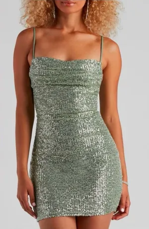 Windsor Sequin Mini Dress Sage thumbnail 1
