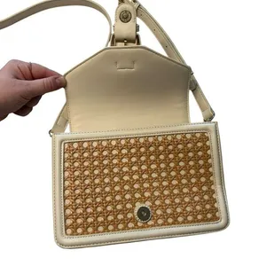 Madison West Jolene Woven Straw‎ Shoulder Bag Purse White Beige Coastal Coquette thumbnail 3
