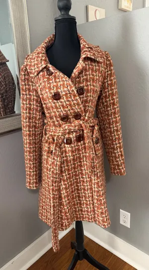 Available by Angela Fashion Houndstooth Academia Old Money Pea Coat Size Medium. thumbnail 1