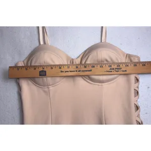 Forever 21 Womens Beige Bustier Bodycon Mini Dress Lattice Side Detail Size L thumbnail 7