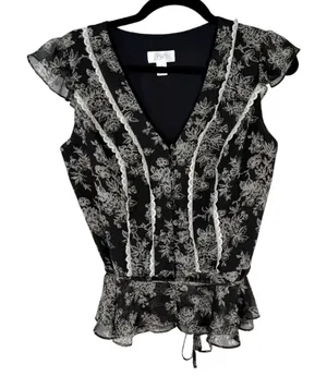 Loft Vintage Black Moody Floral Cottage Button Blouse Size 4 thumbnail 1