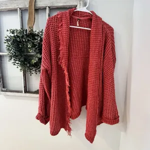 Free‎ People I'll Be Around Silk Cotton Waffle Fringe Sweater Oversized Small thumbnail 4
