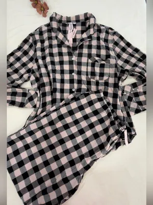 Victoria's Secret Black and pink Plaid Button-Down Pajama Set thumbnail 2