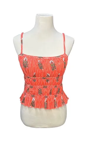 We The Free Coral Floral Striped Smocked Peplum Cami Crop Top Womens Small thumbnail 1