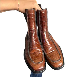 Anthropologie Pilcro & The Letterpress Chelsea Croc Chocoolate Brown Boots thumbnail 13
