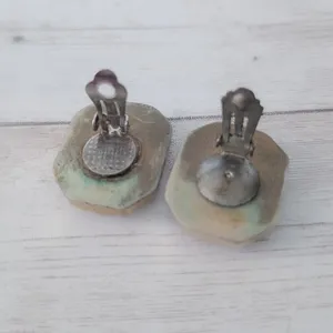 Vintage Clip On Earrings Pink & Gold Tone - Fair Condition thumbnail 7