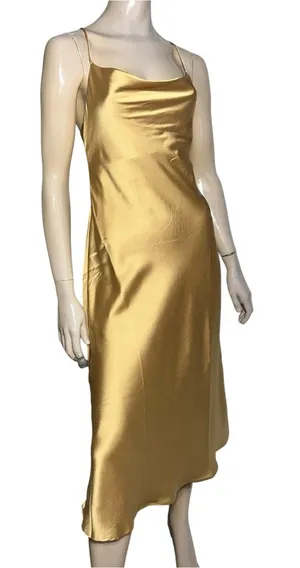 Show Me Your MuMu Women’s Size S Gold Verona Satin Cowl Midi Slip Dress thumbnail 1