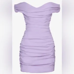 Heiress‎ Jewel Tone Lilac Corset Ruched Back Off Shoulder Dress Cocktail Sz M thumbnail 4