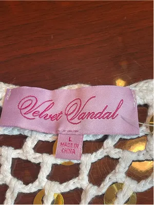Fringe Sequin Crochet Fishnet Poncho by Velvet Vandal Natural White Sz L Boho thumbnail 5