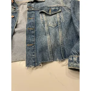 Free People Distressed Denim Jacket Cut-Off Frayed Edge Cropped Oversized sz S thumbnail 5