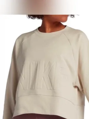 New Nike Women's Cream Crewneck Sweatshirt with Embossed Logo Size S thumbnail 2