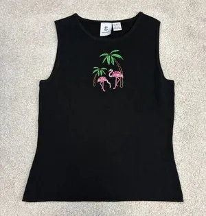 G Knitwear Vintage Embroidered Flamingo Palm Trees Knit Top Size S thumbnail 1
