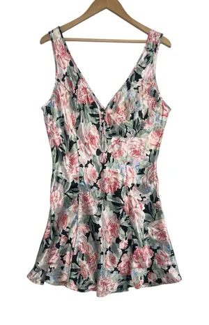 Vintage 90s Victorias Secret Nightgown Womens Large Pink Floral Chemise Satin thumbnail 1
