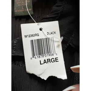 Serenade Women Sz Large Button Down Shirt Crinkle Stretch Black Office Chic NWT thumbnail 10